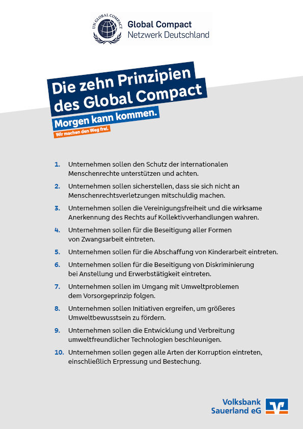 Liste mit den 10 Prinzipien des Global Compact