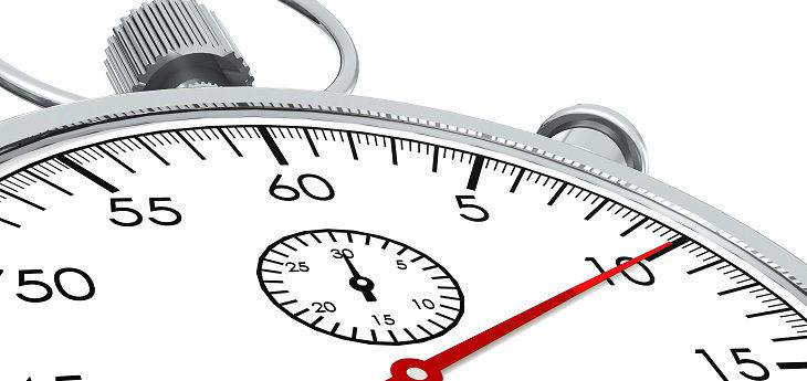 Stoppuhr zeigt zehn Sekunden an