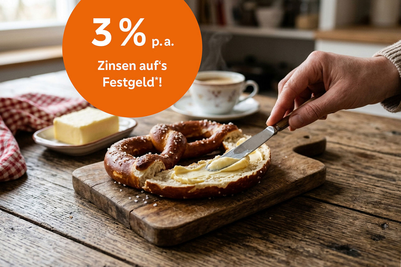 Eine Brezel wird mit Butter bestrichen.