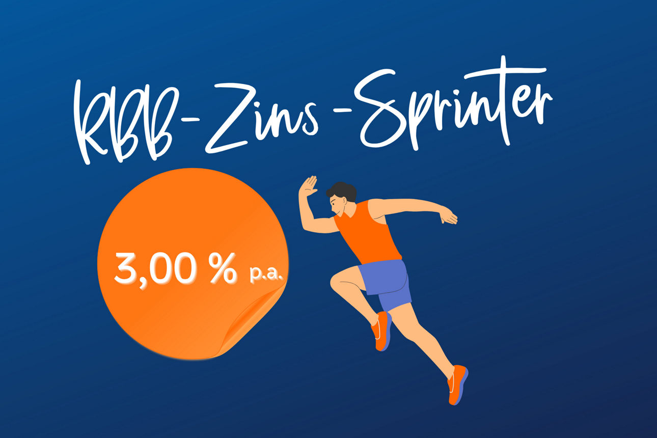 Grafik „kbb-Zins-Sprinter“ mit Läufer und 3,00 % p.a., Darstellung eines Zinsangebots