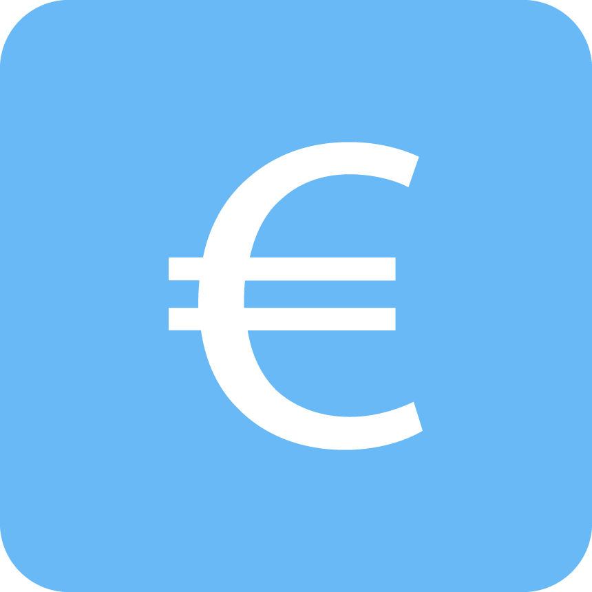 Weißes Eurozeichen auf blauem Hintergrund als Symbol für Finanzen oder Währung.