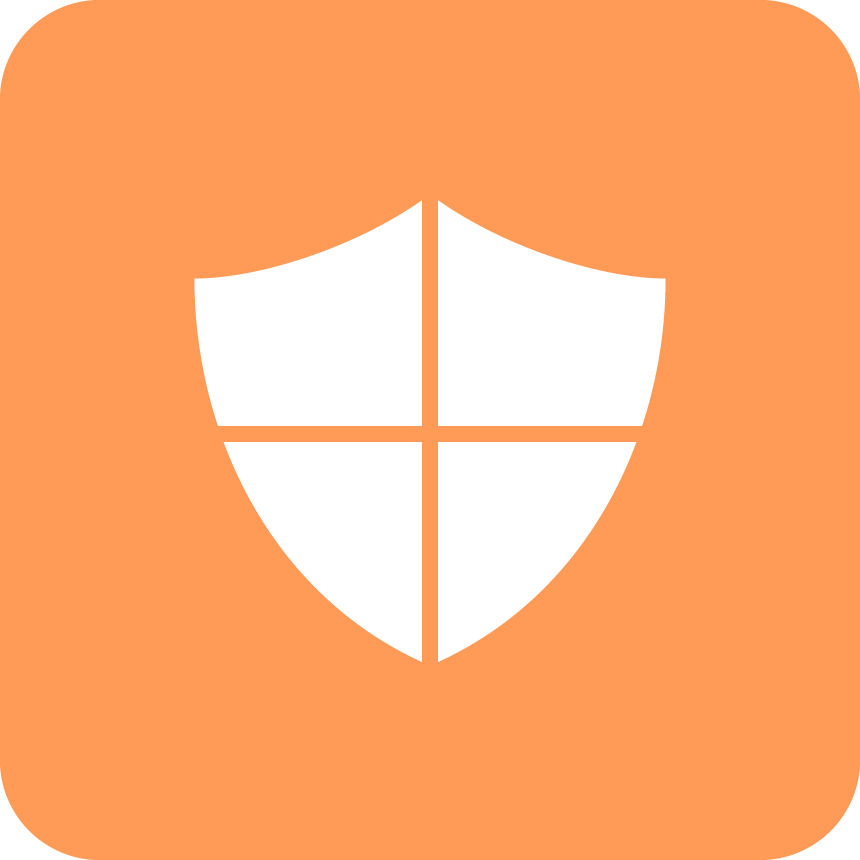 Weißes Schildsymbol auf orangefarbenem Hintergrund mit abgerundeten Ecken.