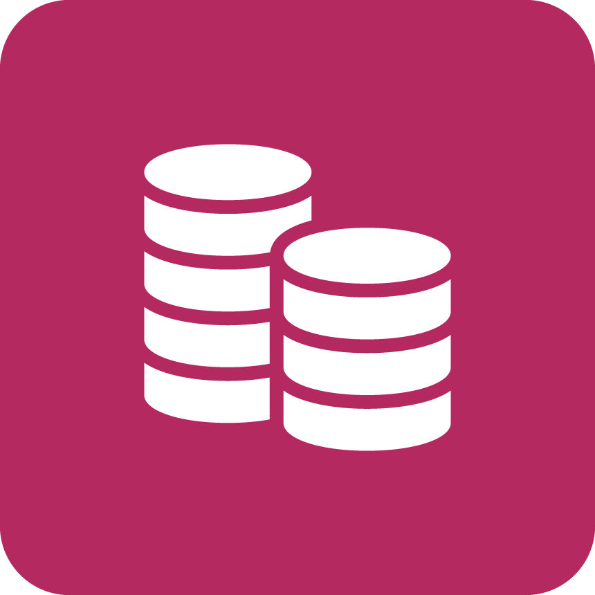 Zwei weiße Münzstapel auf magentafarbenem Hintergrund als Symbol für Geld oder Finanzen.