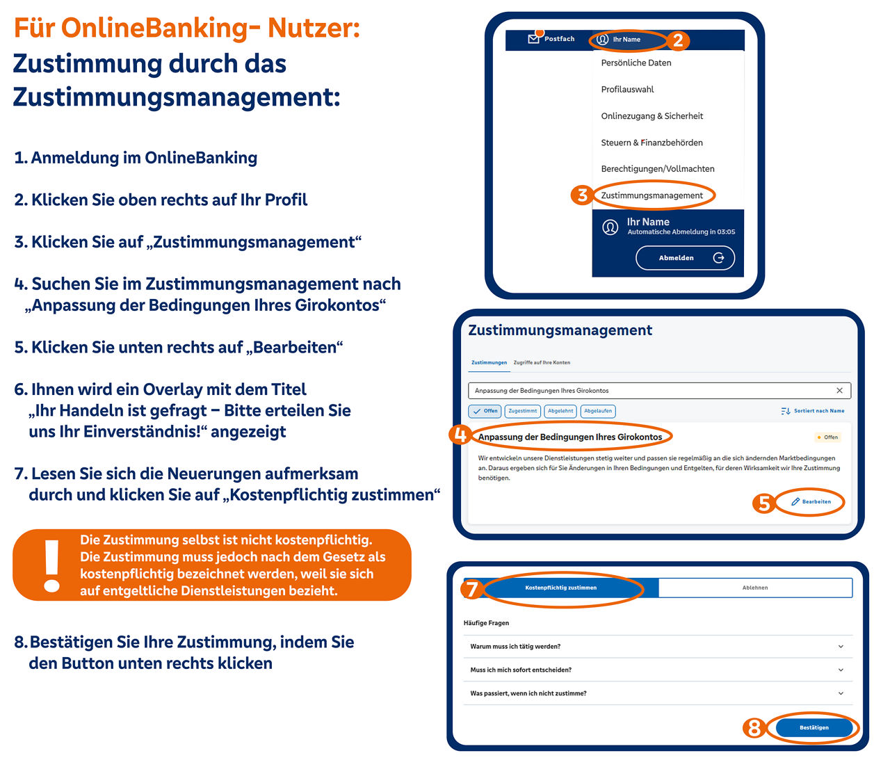 Erklärung wie über das Zustimmungsmanagement im OnlineBanking zusgestimmt werden kann