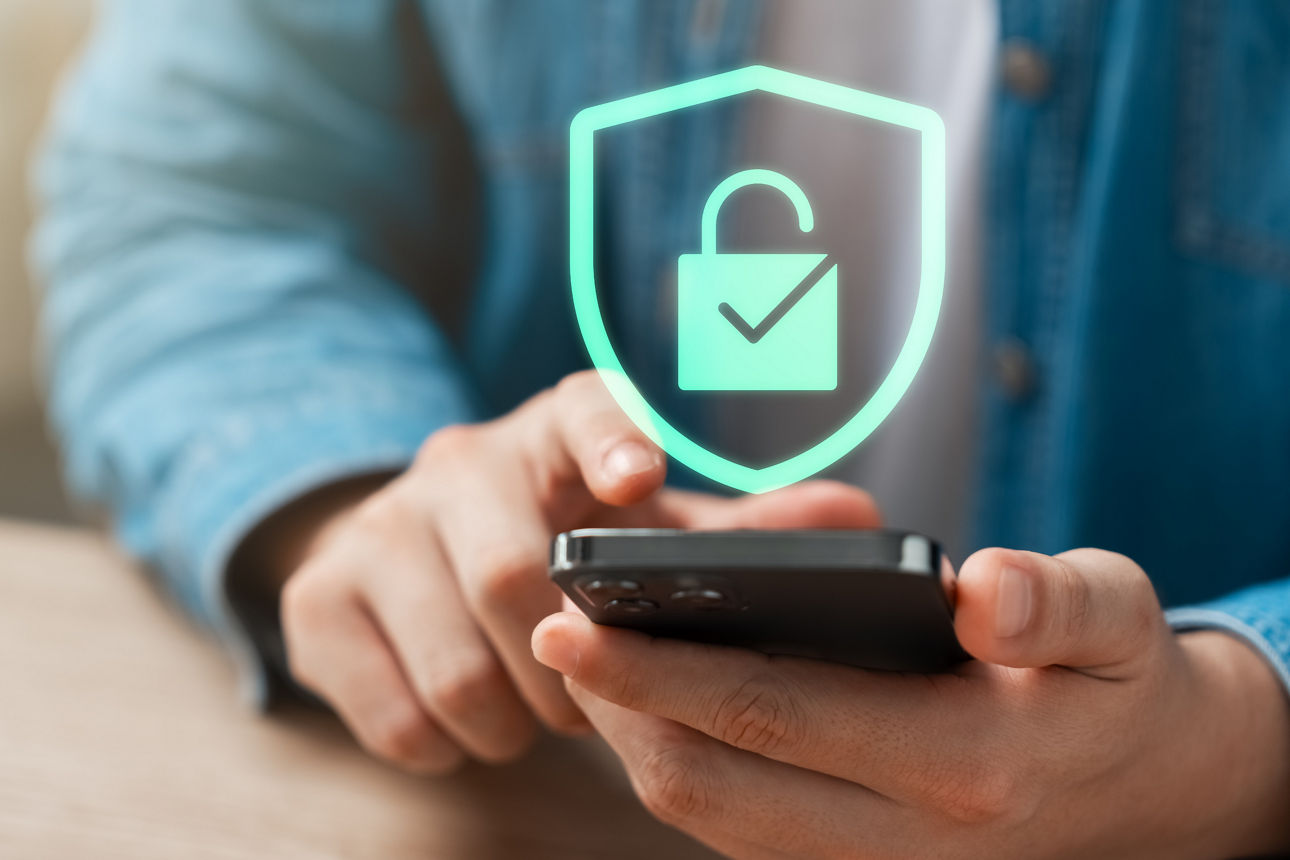 Mann hält Handy in der Hand