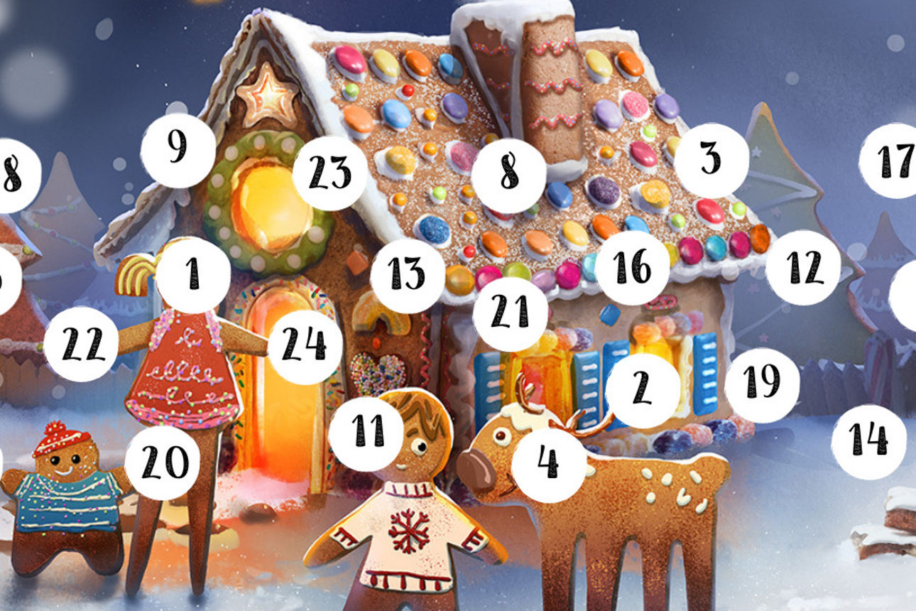 Lebkuchenhaus mit Zahlen zum Öffnen von Adventskalender-Türchen