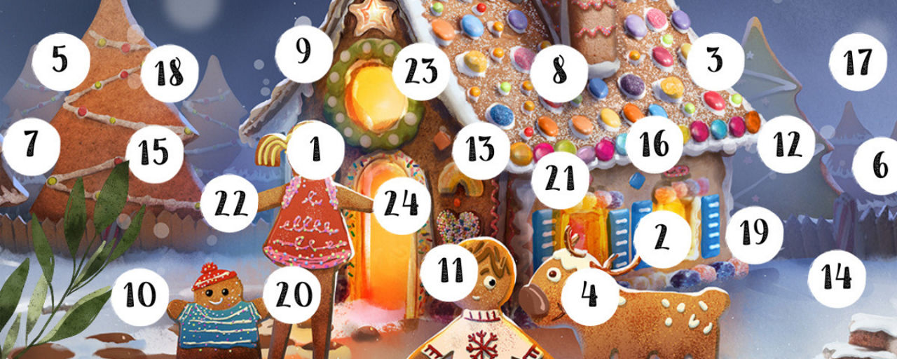 Lebkuchenhaus mit Zahlen zum Öffnen von Adventskalender-Türchen