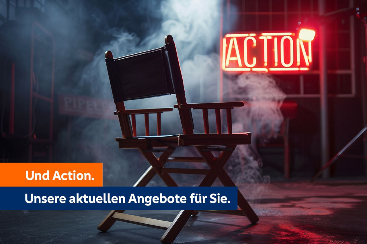 Filmset mit einem großen Schriftzug Action