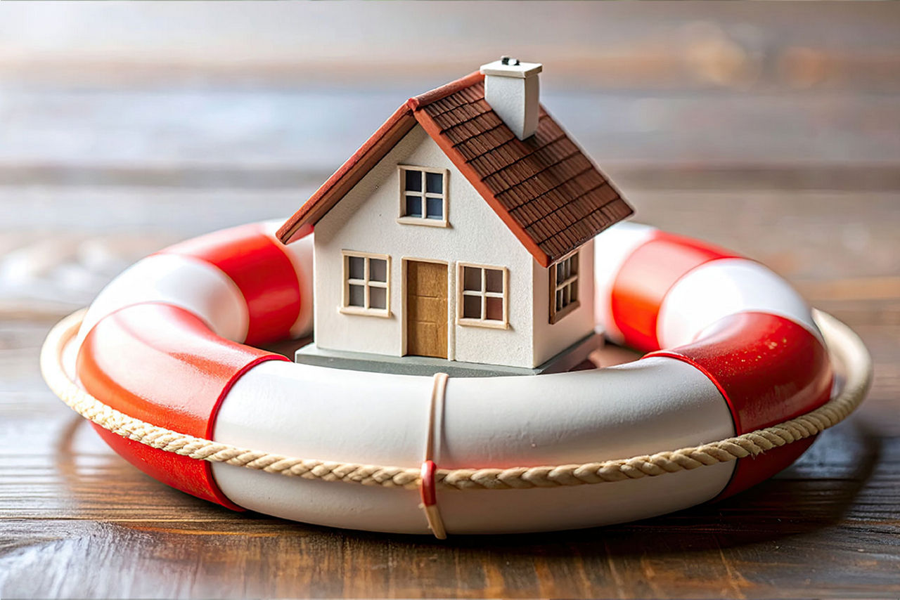 Ein Rettungsring um ein kleines Haus