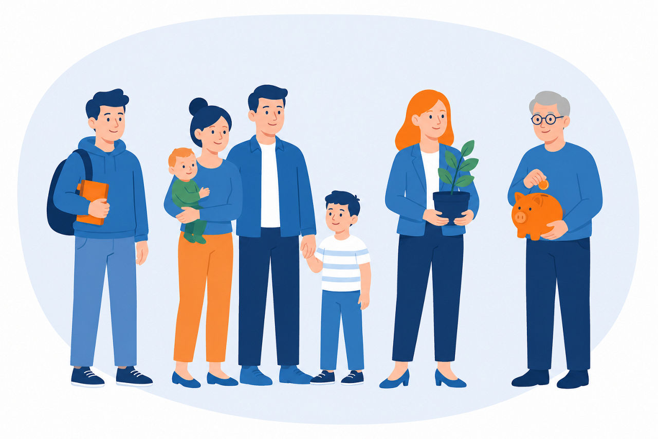 Altersvorsorge verschiedene Zielgruppen als Illustration