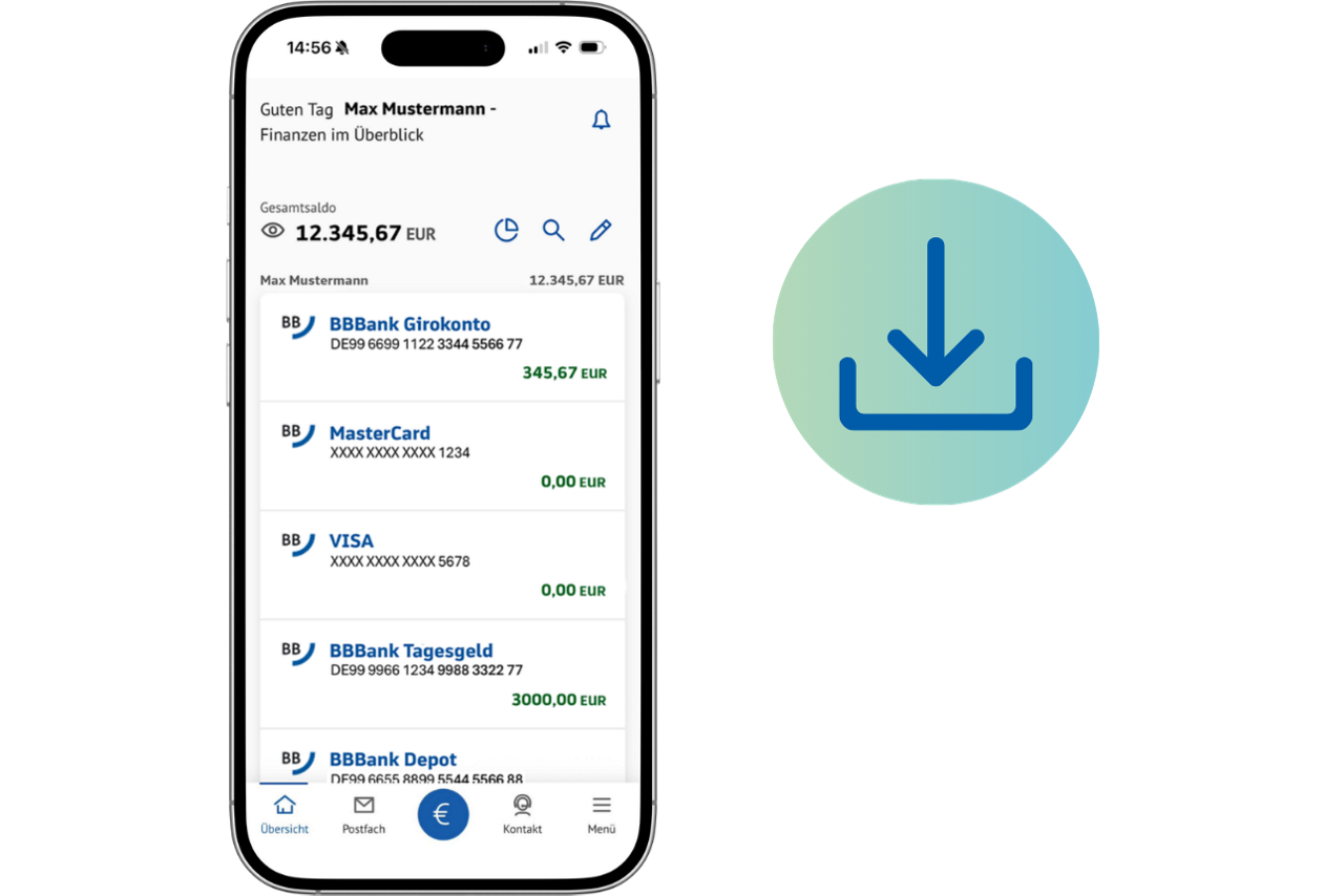 Smartphone mit Screenshot der BBBank Banking-App