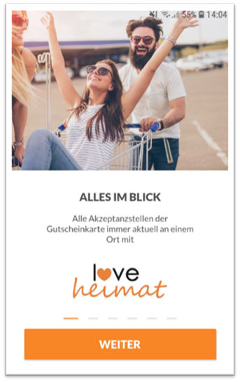 Bildschirm der loveHeimat-App