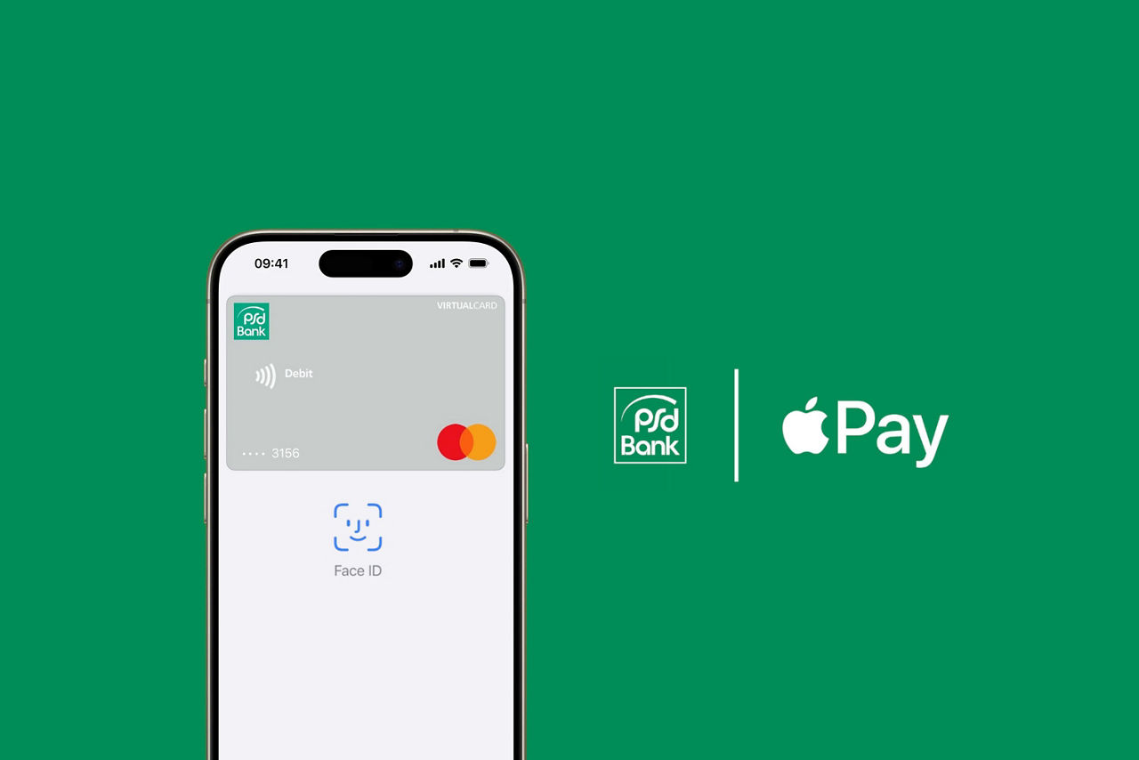 Display eines iPhones zeigt Bankkarte 