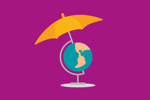 Globus, über dem ein Regenschirm aufgespannt ist, als Symbol für die Auslandsreise-Krankenversicherung der SDK
