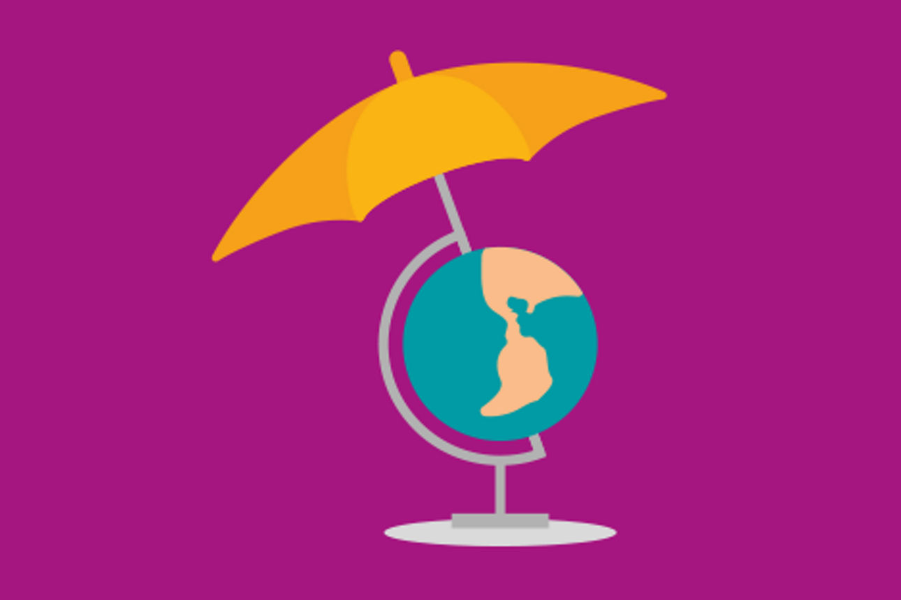 Globus, über dem ein Regenschirm aufgespannt ist, als Symbol für die Auslandsreise-Krankenversicherung der SDK