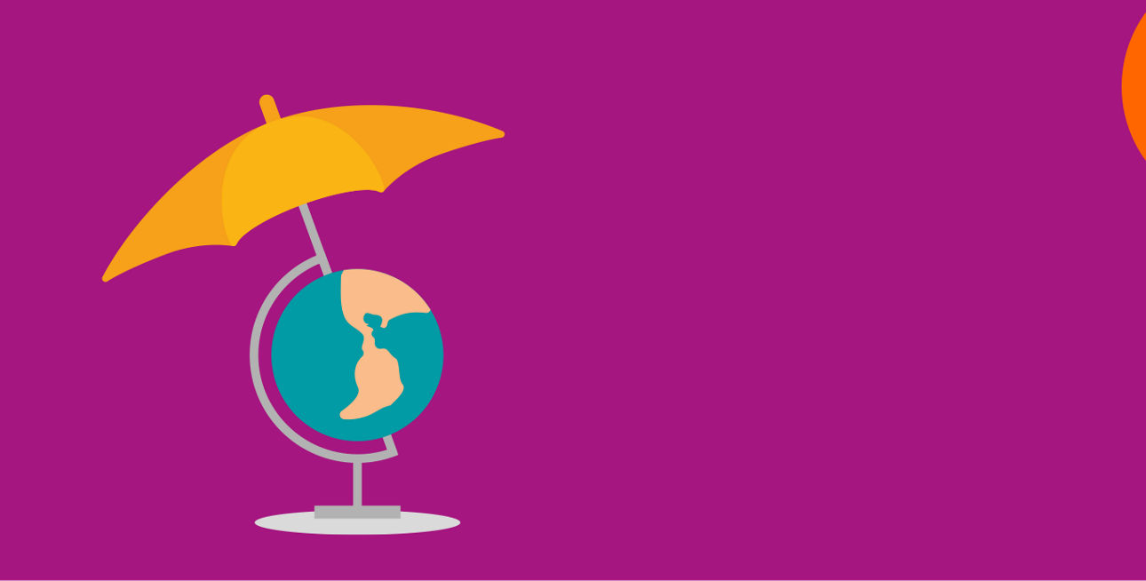 Globus, über dem ein Regenschirm aufgespannt ist, als Symbol für die Auslandsreise-Krankenversicherung der SDK