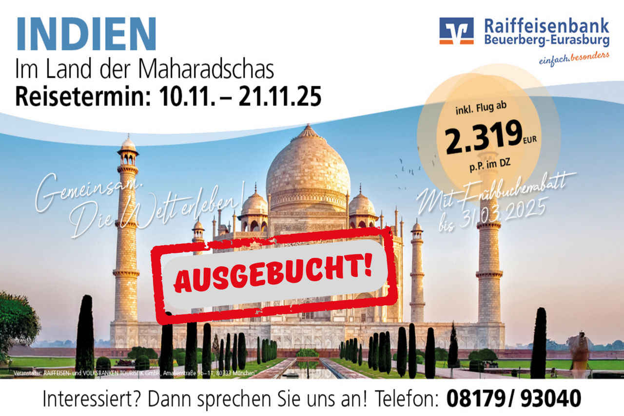 Werbung für eine Pauschalreise nach Indien mit Schwerpunkt auf den historischen Aspekten der Insel- Ausgebucht