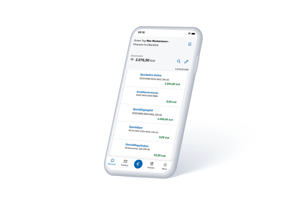 Ein Smartphone mit einem muster Screen aus der BankingApp