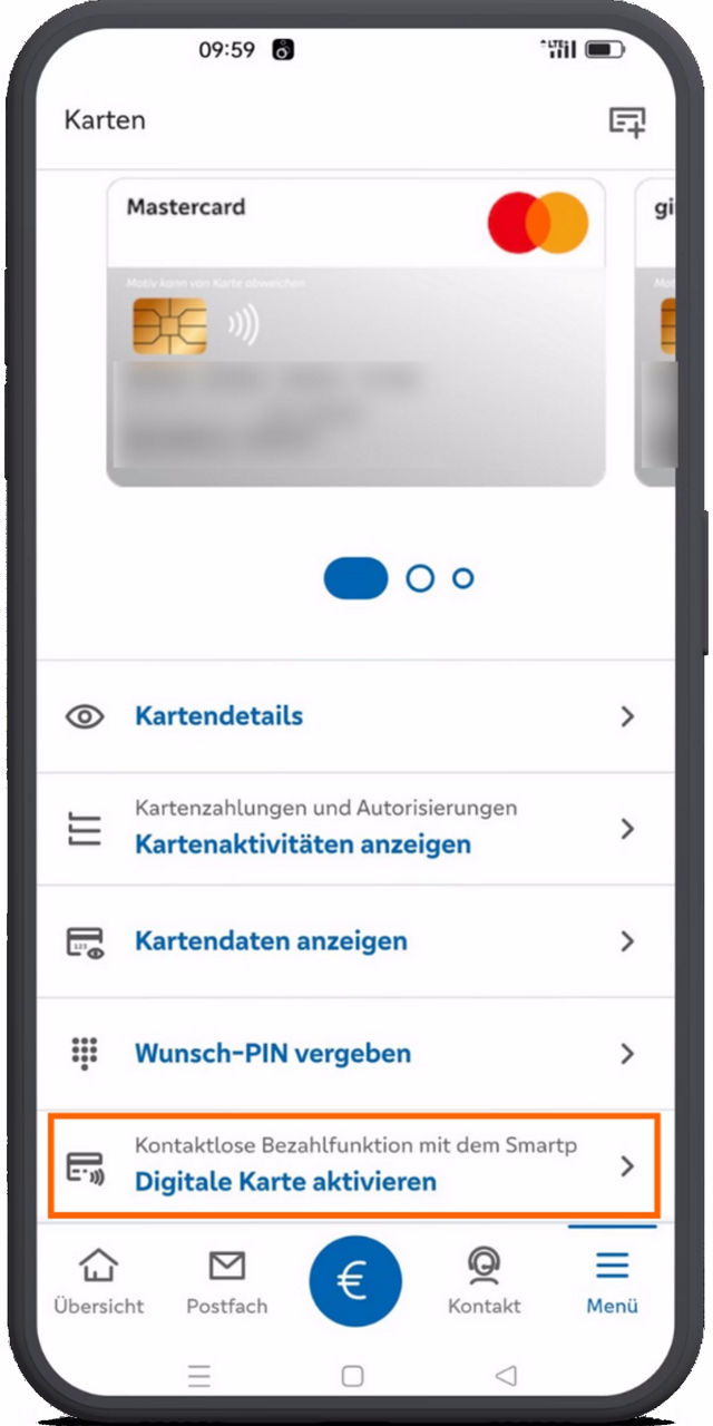 Manuell als Standardkarte in den Einstellungen festlegen