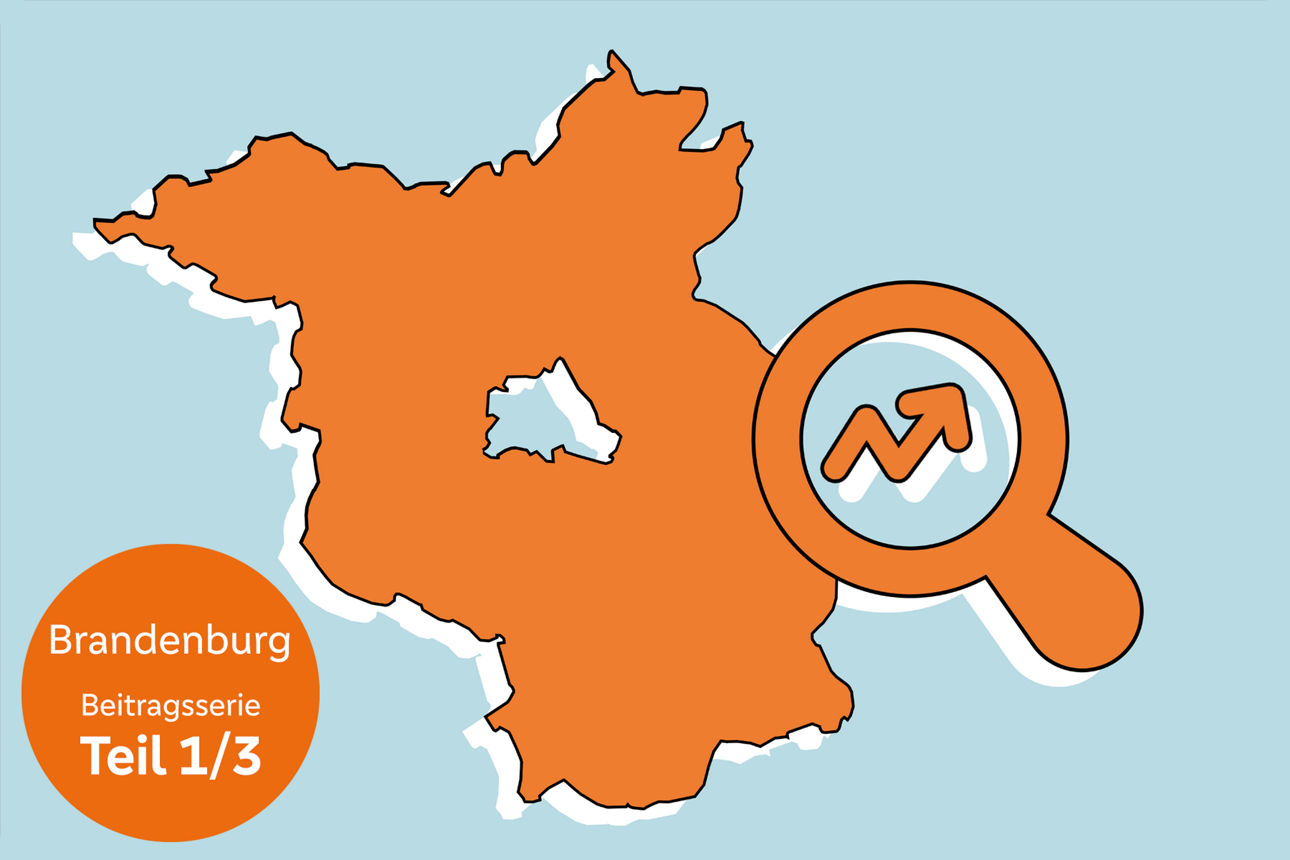 Grafische Darstellung von Brandenburg sowie einer Lupe 