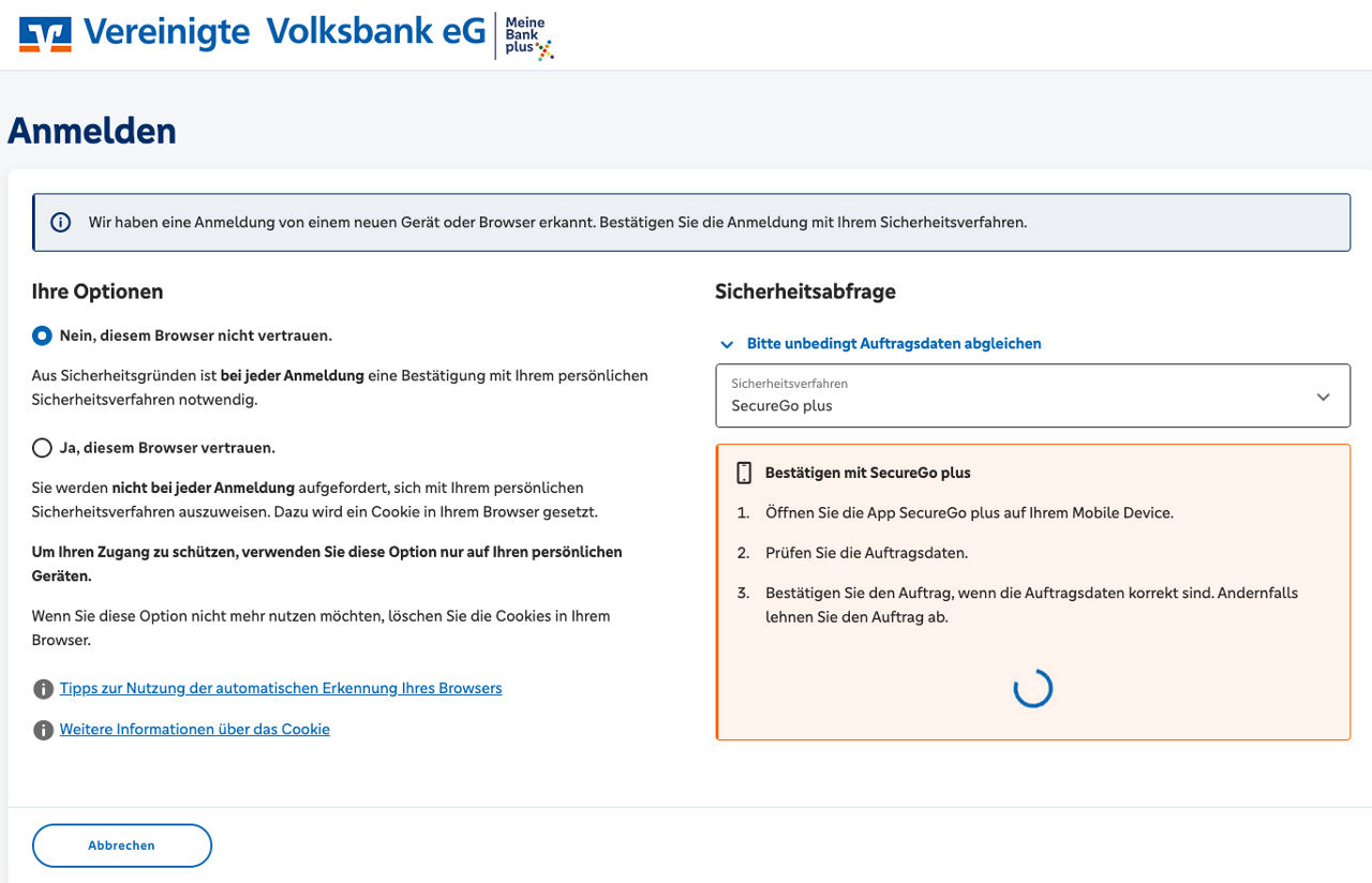 Anmeldung im Browser