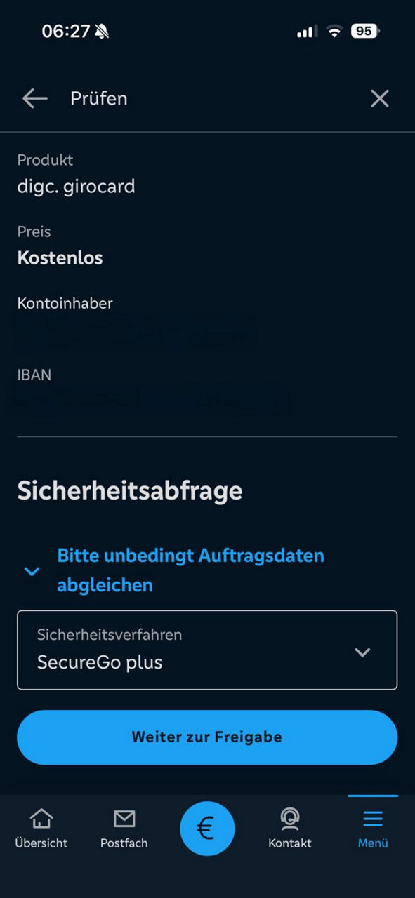 Bestätigen Sie die Bestellung über das hinterlegte Sicherheitsverfahren.