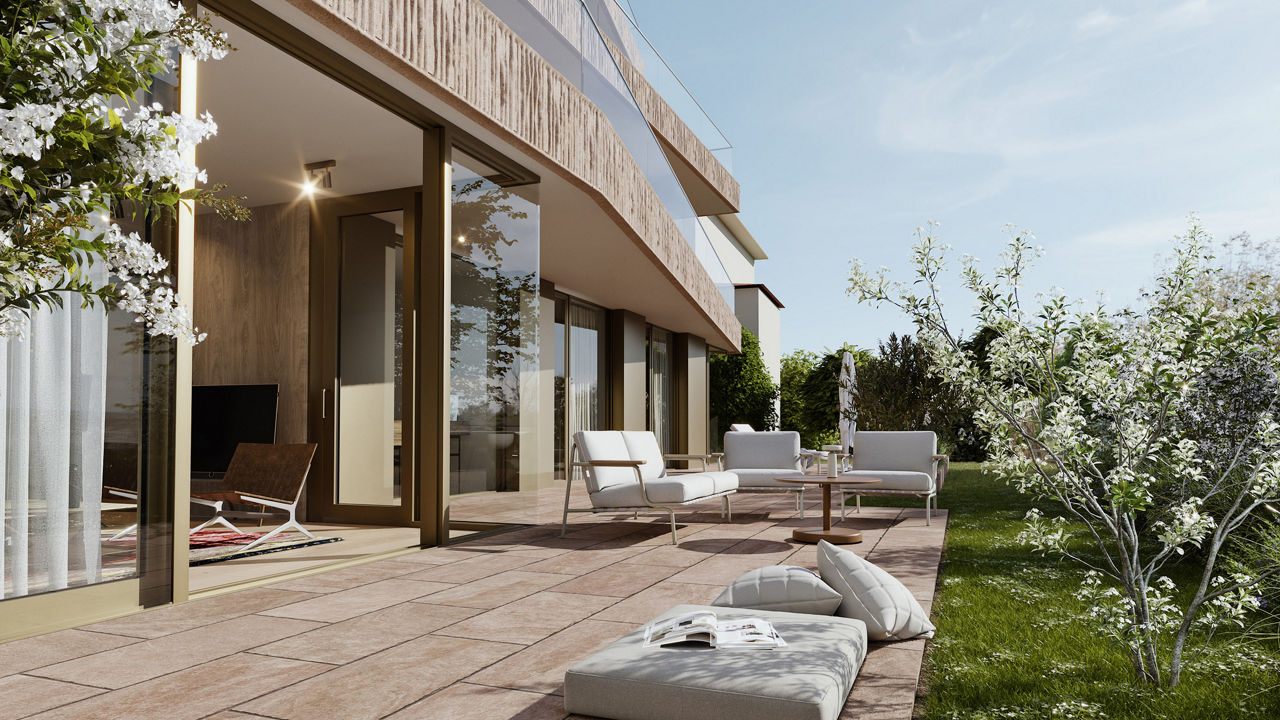 Haus mit der Terrasse und Garten
