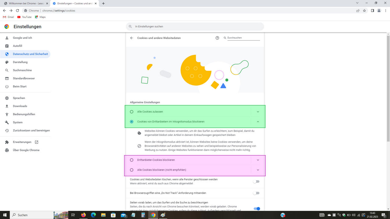 Screenshot Chrome Einstellungen