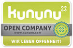 Kununu Siegel mit der Aufschrift "Kununu- Open Company - Wir leben Offenheit"