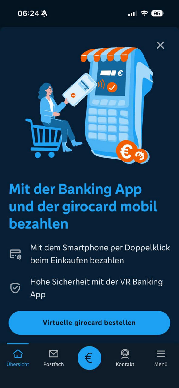 Startbildschirm zur Bestellung Ihrer virtuellen girocard.