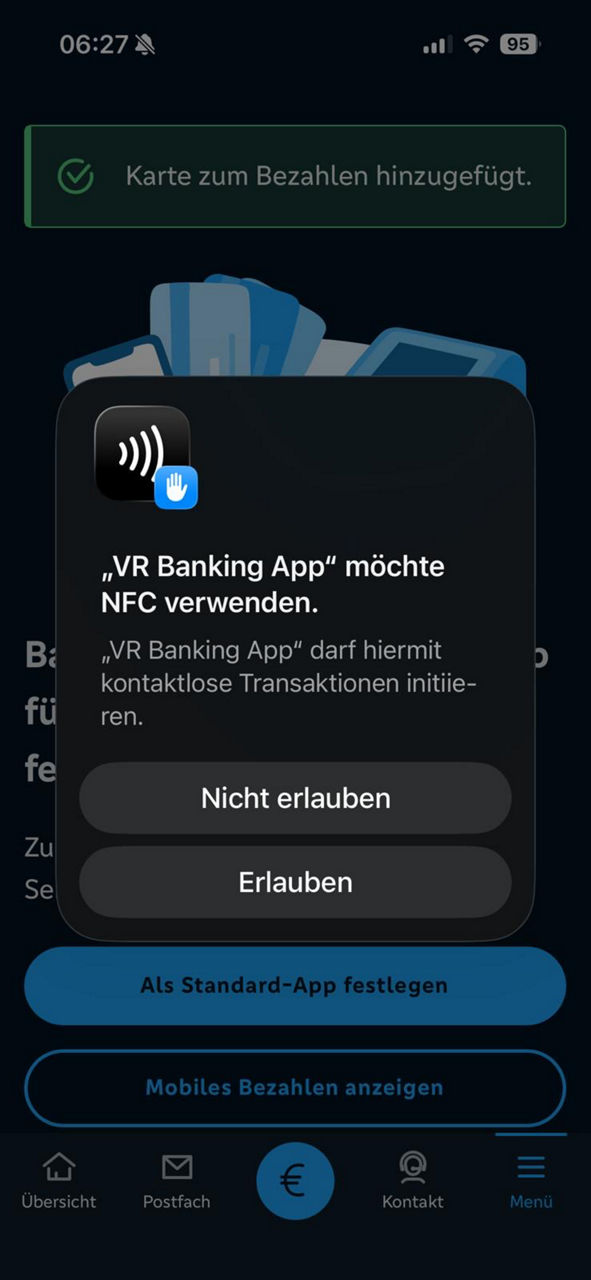 Aktivieren Sie die NFC-Schnittstelle für die VR Banking App.