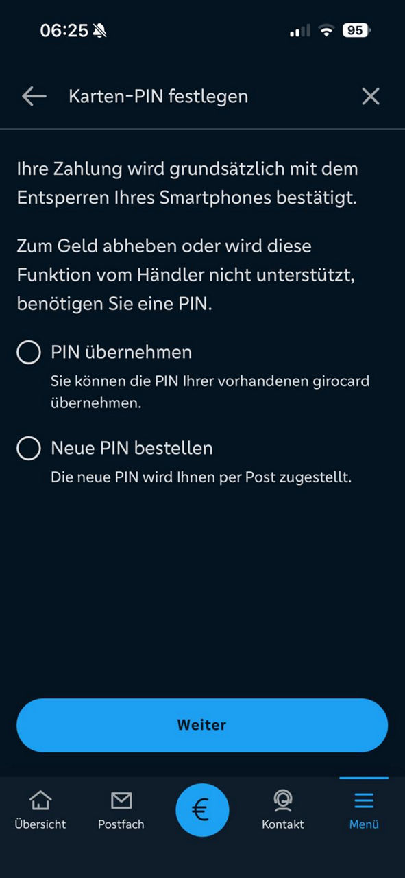 Legen Sie die Karten-PIN für Ihre virtuelle girocard fest.