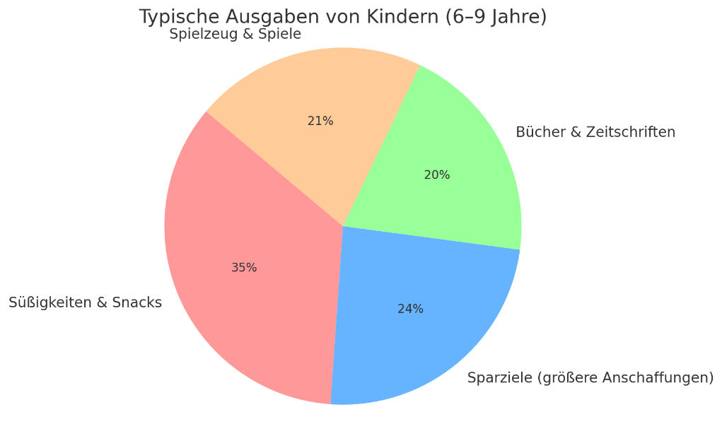 Man sieht ein Kreisdiagramm mit den Taschengeldausgaben für Kinder von 6-9 Jahren