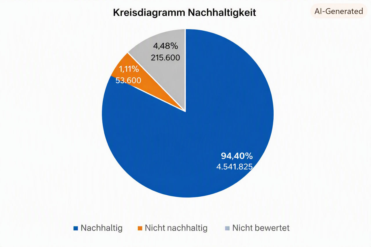 Kreisdiagramm: 79% der Anlagen sind nachhaltig, 8% nicht und 13% sind nicht bewertet.