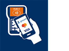 Pay App - Smartphone vor das Kassenterminal halten