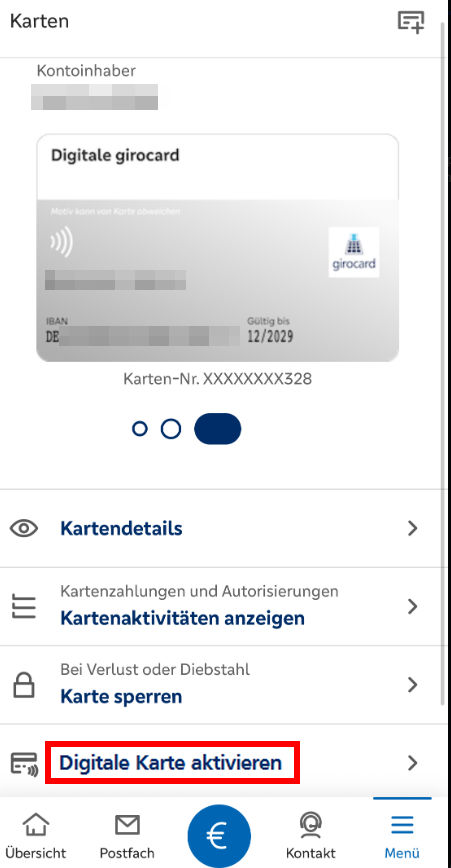 Digitale Karte aktivieren
