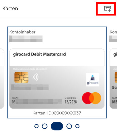 Screenshot der Banking App: Digitale Karte hinzufügen