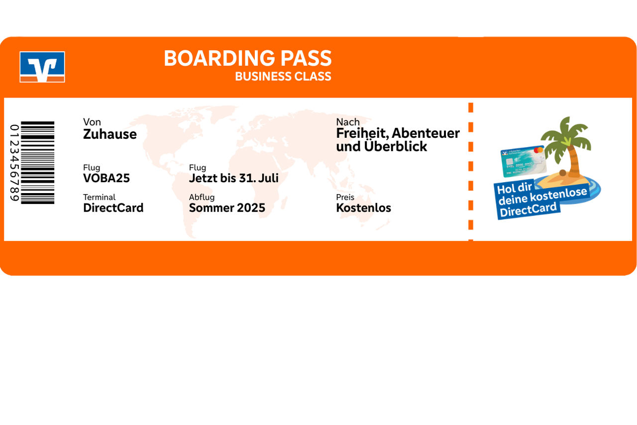 Symbolischer Boardingpass für das Ticket zur DirectCard