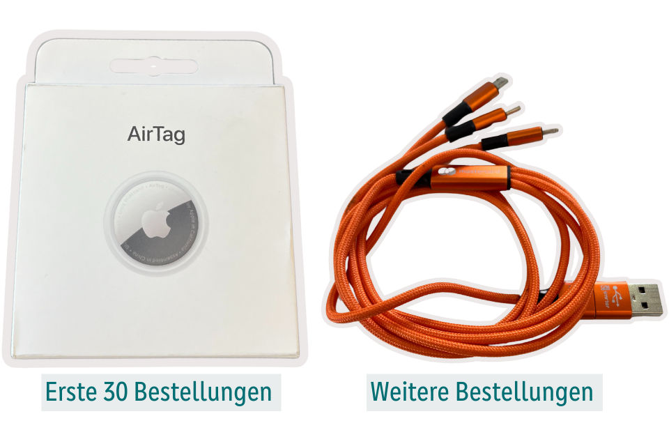 Geschenk bis 31.07.2025: Für die ersten 30 ein AirTag, für alle anderen ein Ladekabel