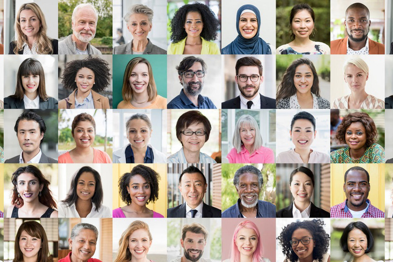 People in the form of arrows with gradual increasing on a white background. 