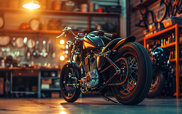 Eine Harley in einer Garage