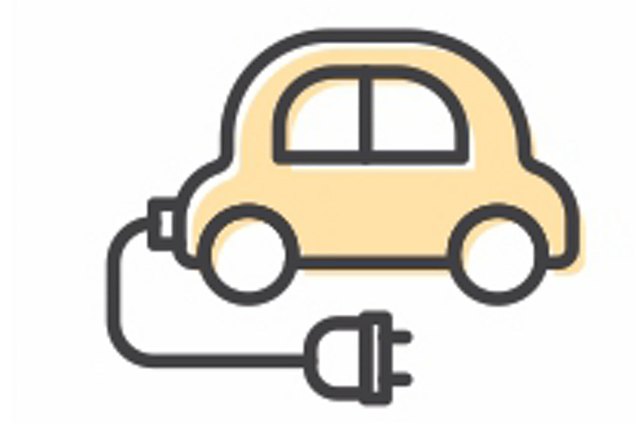 Zeichnung eines gelben e-Autos mit Stecker