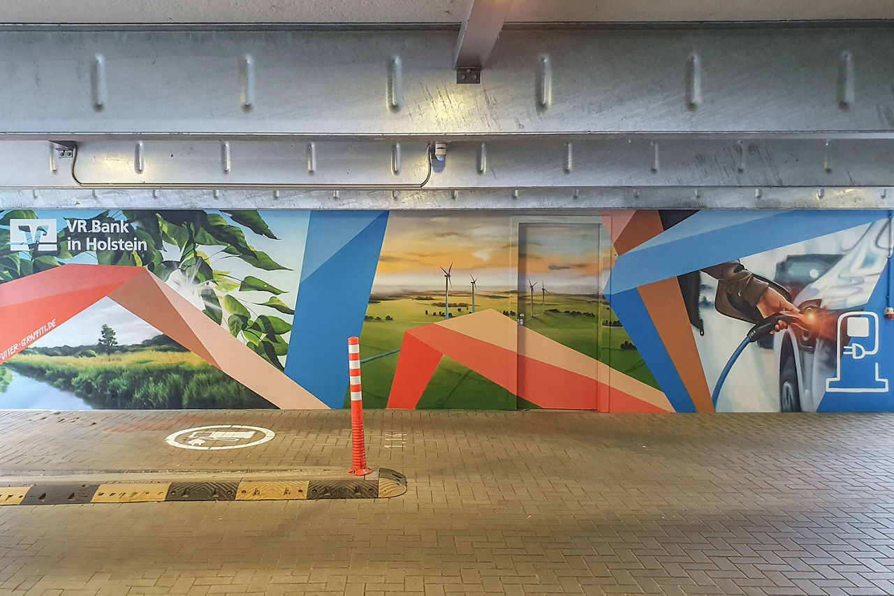 Graffiti im Parkhaus zeigt das Thema Nachhaltigkeit