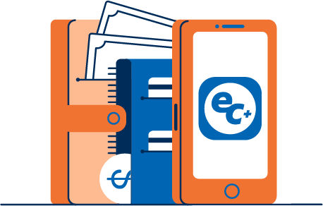 Comiczeichnung von einem einem Portmonnaie und einem Smartphone