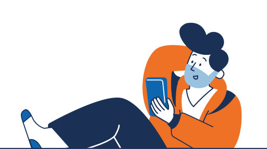 Illustrierter Mann vor dem PC