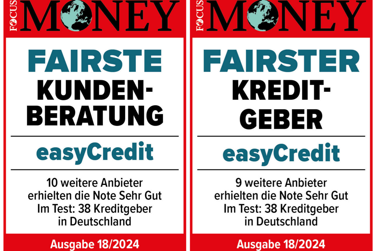 Siegel von Fokus Money für die fairste Kundenberatung sowie den fairsten Kreditgeber.