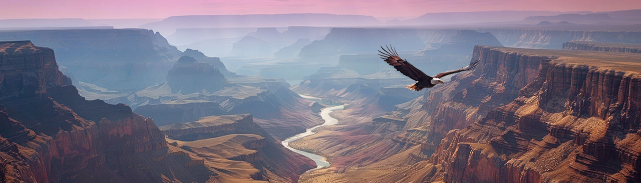 Rocky Mountains mit einem fliegenden Adler über das Tal