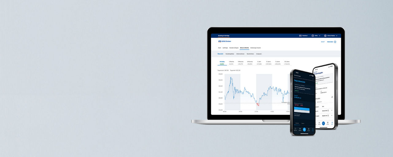 Abbildung der GENO Broker App und des eBrokerage