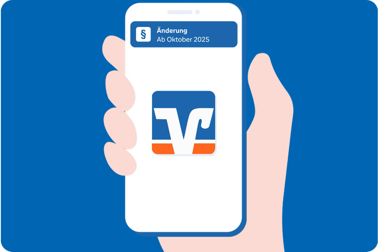 Infografik zeigt Smartphone-Bildschirm mit VR-Banken-Logo