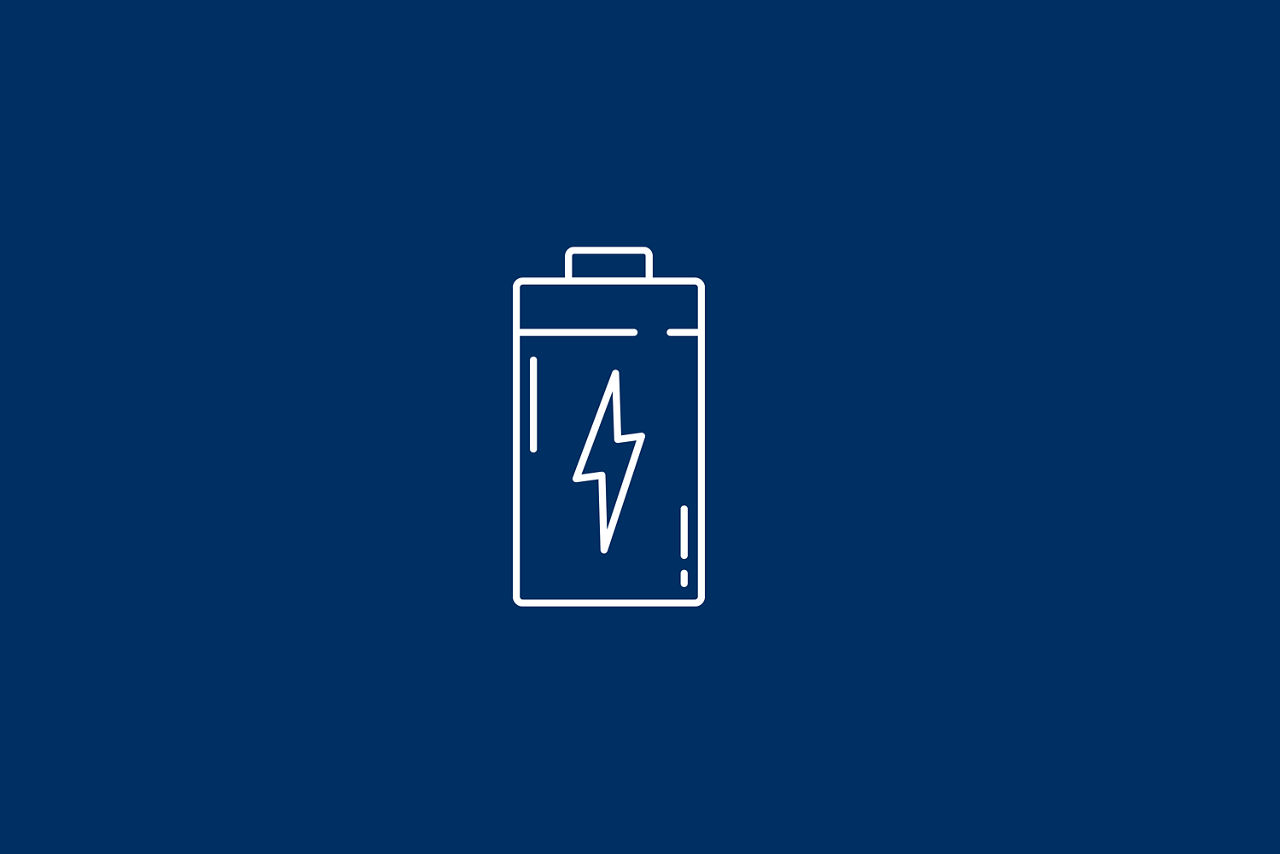 Eine lineare Darstellung einer Batterie mit Blitzsymbol.
